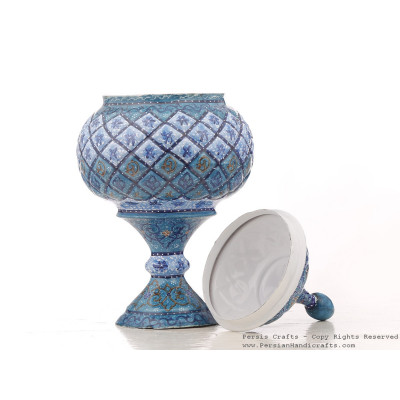 Enamel (Minakari) Pedestal Dish with Lid - HE3043 Enamel (Minakari) Pedestal Dish with Lid - HE3043