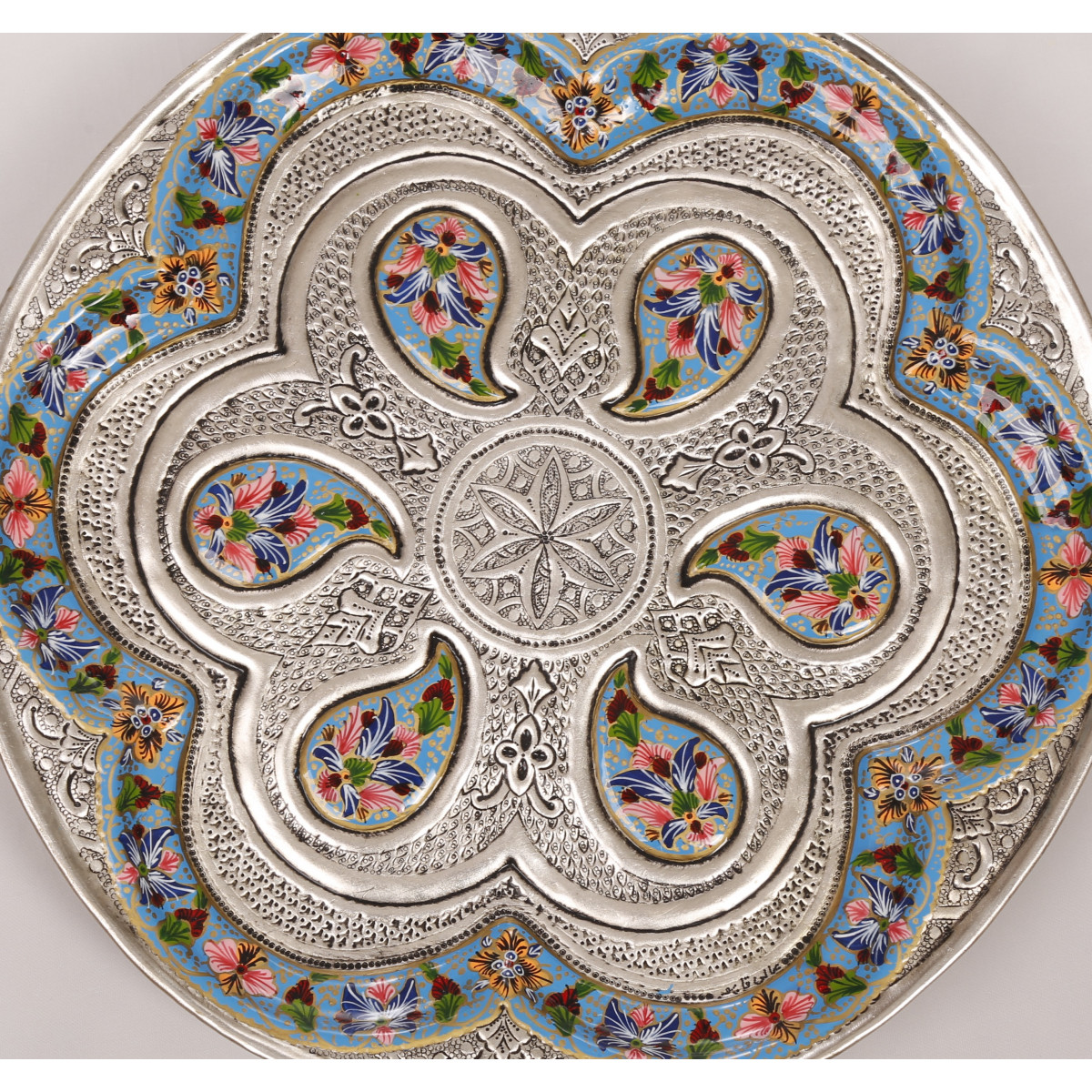 Enamel Engraved Tea Tray - HE3049-Persian Handicrafts