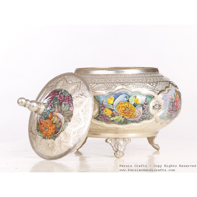 Enamel Engraved Sweet Bowl with Lid- HE3050 Enamel Engraved Sweet Bowl with Lid- HE3050