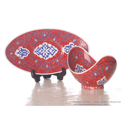 Enamel (Minakari) Kashkool Candy Dish & Plate - HE3053 Enamel (Minakari) Kashkool Candy Dish & Plate - HE3053