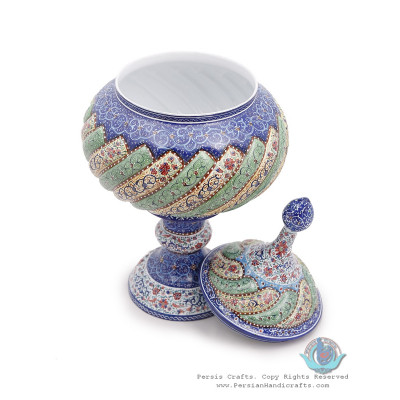 Privileged Enamel Toranj Minakari Pedestal Bowl with Lid - HE3916 Privileged Enamel Toranj Minakari Pedestal Bowl with Lid - HE3916