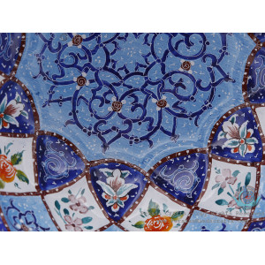 Premium Pedestal Dish w Azure Eslimi Minakari Design - HE4000-Persian Handicrafts