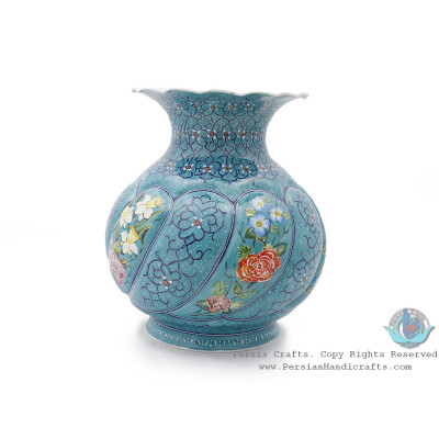 Excellent Flower Vase w Eslimi & Flower on Turquoise Mina - HE4001