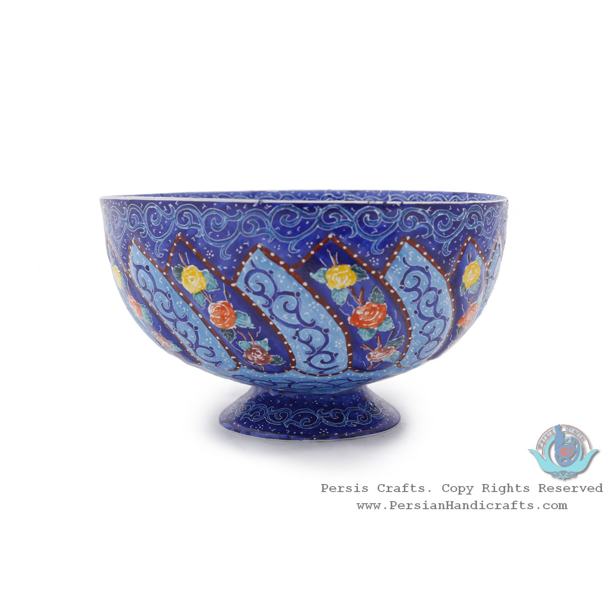 Classy Bowl & Plate Azure Minakari w Flower Eslimi Design- HE4007-Persian Handicrafts