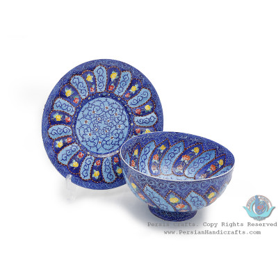 Classy Bowl & Plate Azure Minakari w Flower Eslimi Design- HE4007 Classy Bowl & Plate Azure Minakari w Flower Eslimi Design- HE4007