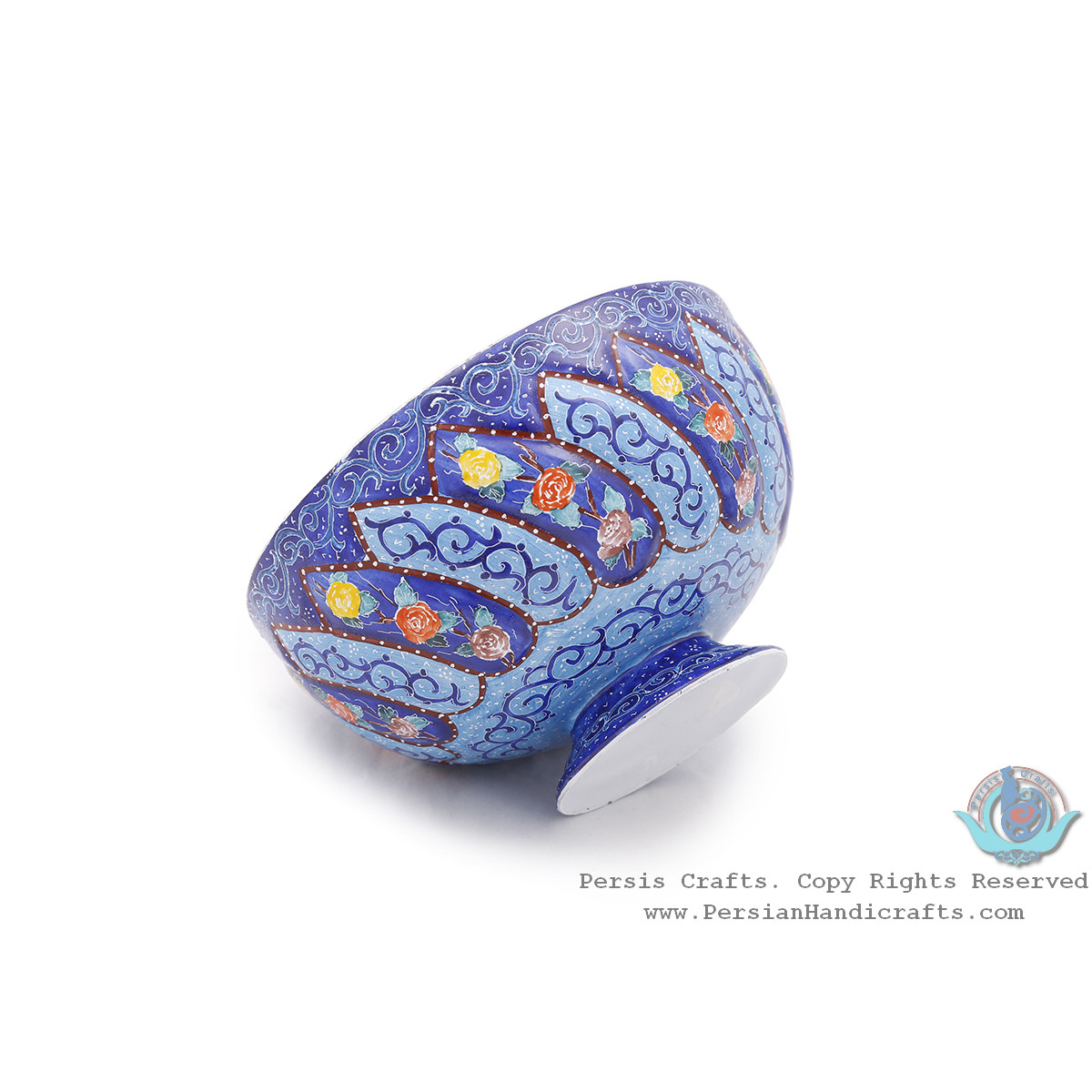 Classy Bowl & Plate Azure Minakari w Flower Eslimi Design- HE4007-Persian Handicrafts