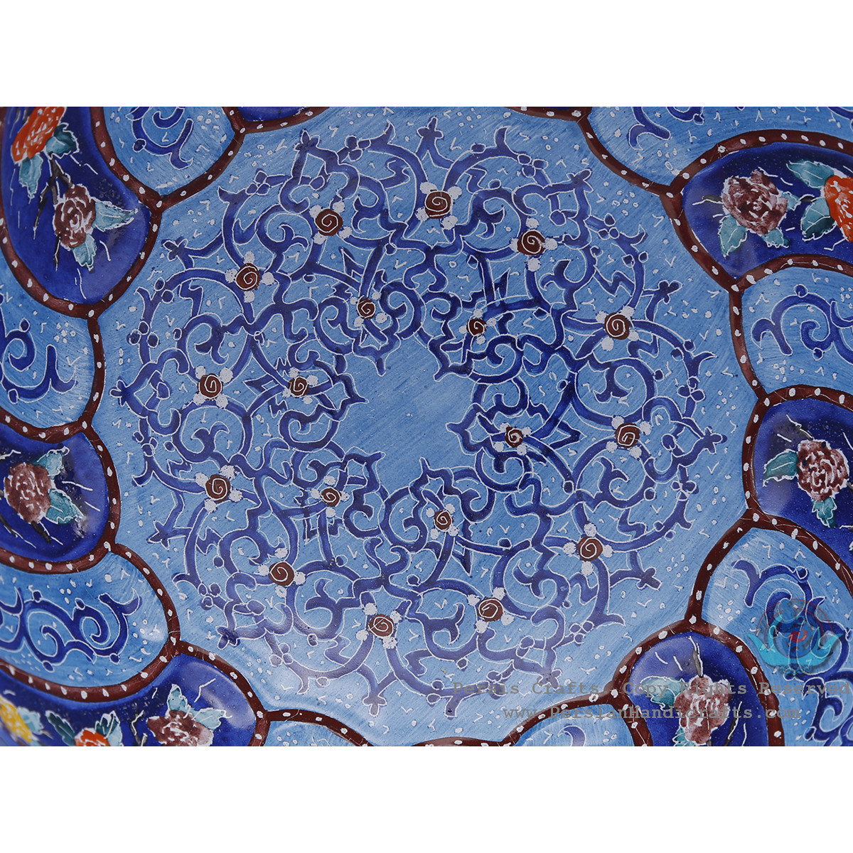 Classy Bowl & Plate Azure Minakari w Flower Eslimi Design- HE4007-Persian Handicrafts