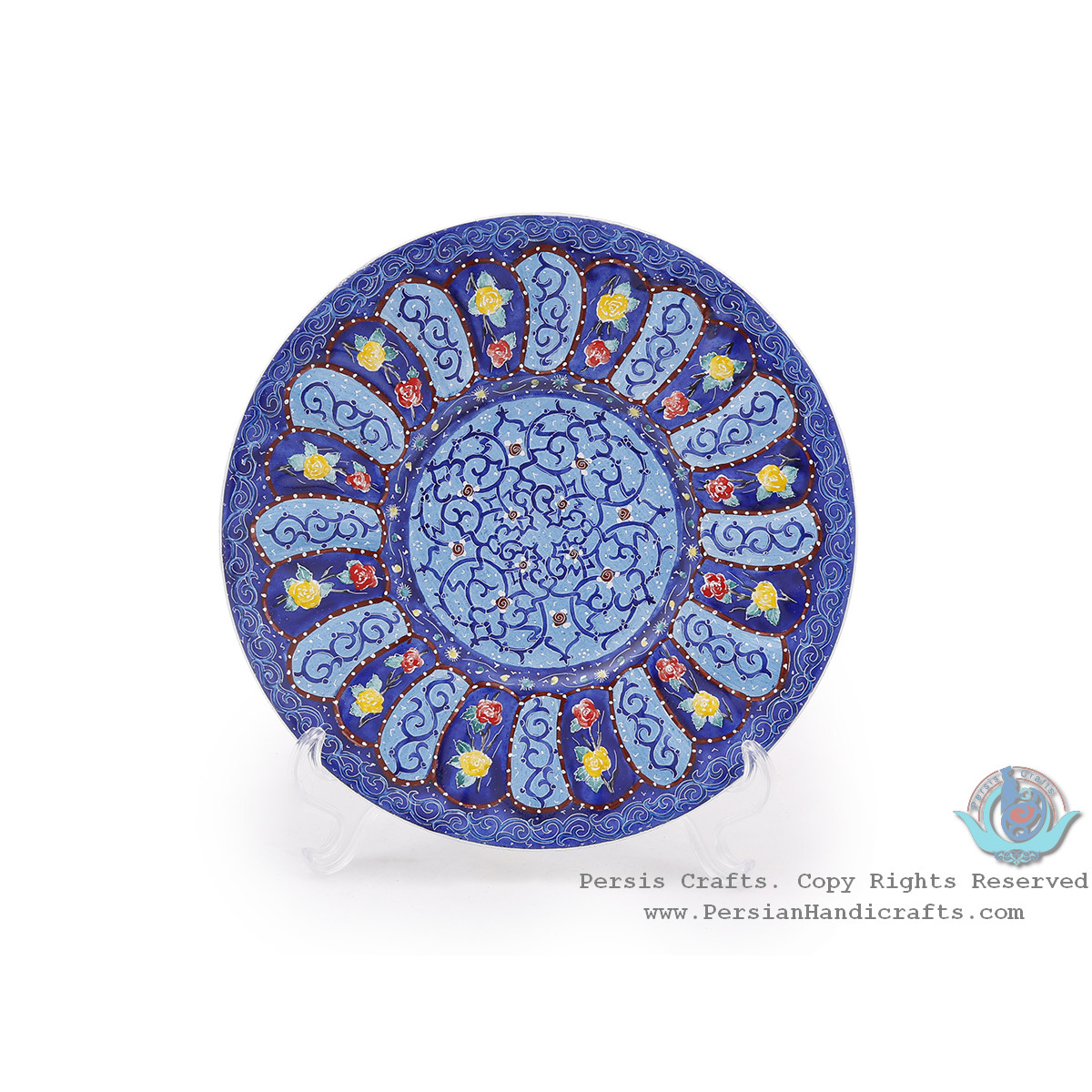 Classy Bowl & Plate Azure Minakari w Flower Eslimi Design- HE4007-Persian Handicrafts
