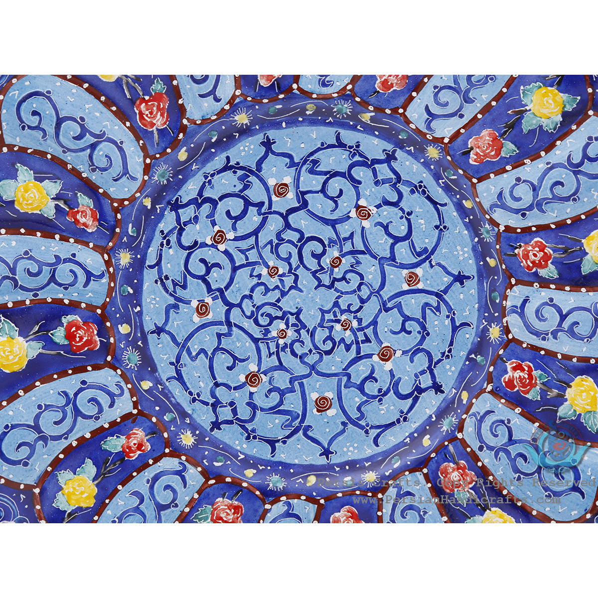 Classy Bowl & Plate Azure Minakari w Flower Eslimi Design- HE4007-Persian Handicrafts