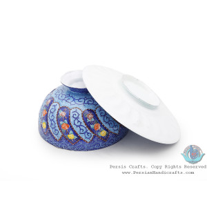 Classy Bowl & Plate Azure Minakari w Flower Eslimi Design- HE4007-Persian Handicrafts