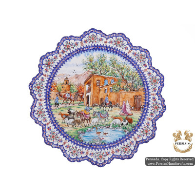 Traditional Persian Village Portrait | Hand Painted Minakari | HE5108