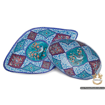 Kashkool Candy Dish & Plate | Hand Painted Minakari | HE6103 Kashkool Candy Dish & Plate | Hand Painted Minakari | HE6103