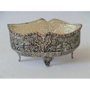 Hand Engraving on Sliver Plated Candy/Nut Oval Bowl - HG2002-Persian Handicrafts