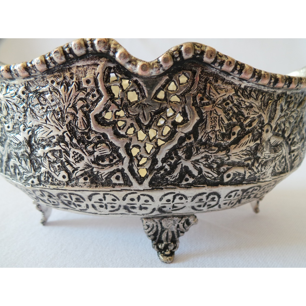 Hand Engraving on Sliver Plated Candy/Nut Oval Bowl - HG2002-Persian Handicrafts