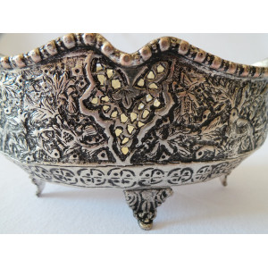Hand Engraving on Sliver Plated Candy/Nut Oval Bowl - HG2002-Persian Handicrafts