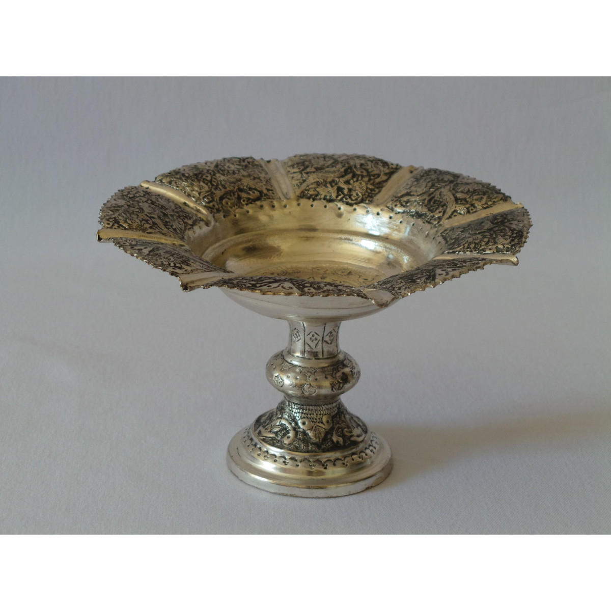 Hand Engraving on Sliver Plated Pedestal Bowl Plate - HG2003-Persian Handicrafts