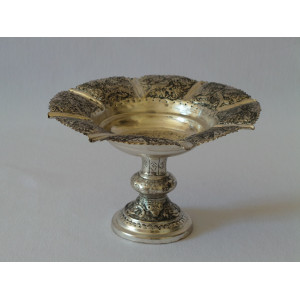 Hand Engraving on Sliver Plated Pedestal Bowl Plate - HG2003-Persian Handicrafts