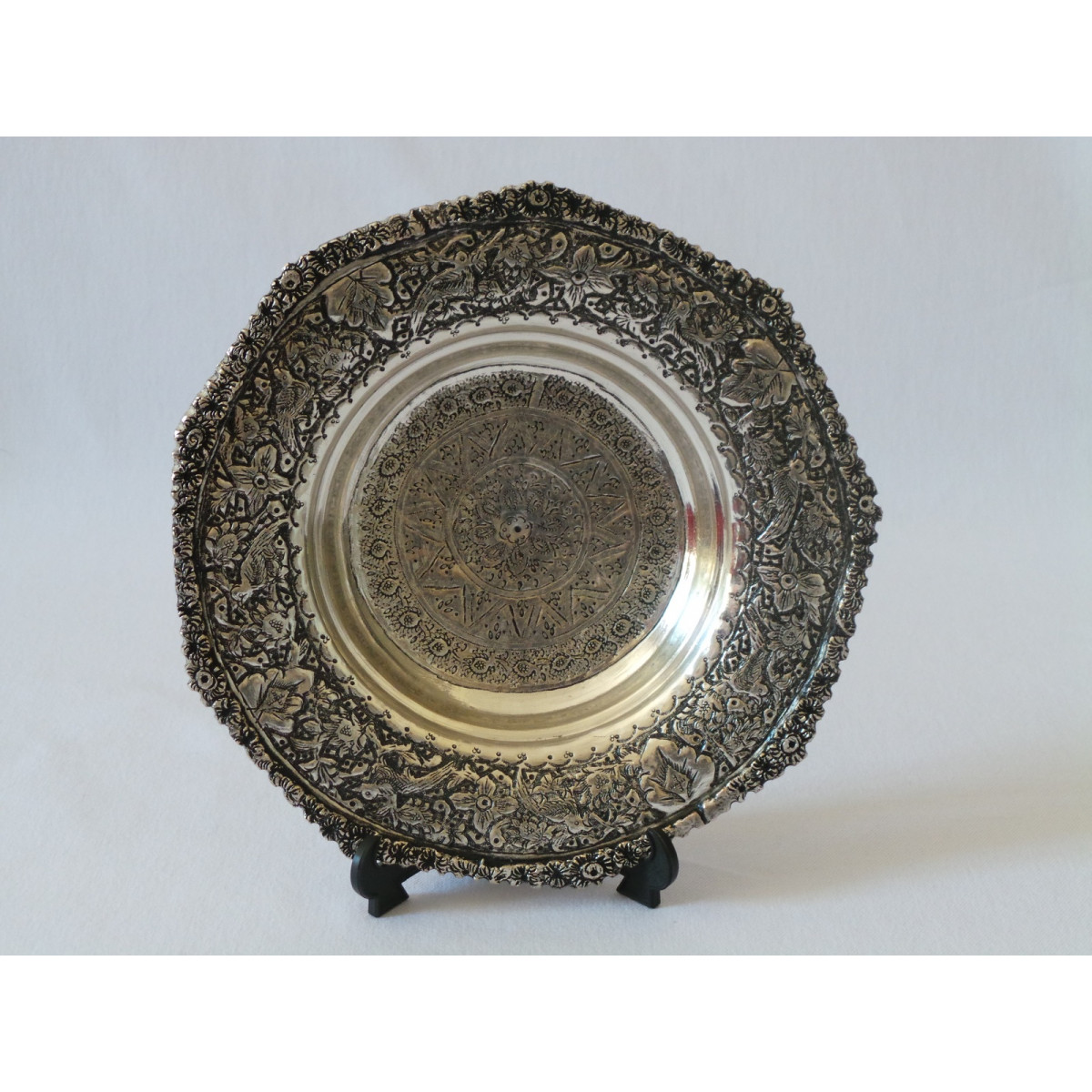 Hand Engraving on Sliver Plated Bowl Plate - HG2004-Persian Handicrafts