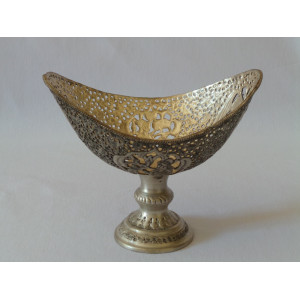 Hand Engraving on Sliver Plated Candy/Nut Pedestal Oval Bowl - HG2005-Persian Handicrafts