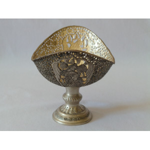 Hand Engraving on Sliver Plated Candy/Nut Pedestal Oval Bowl - HG2005-Persian Handicrafts