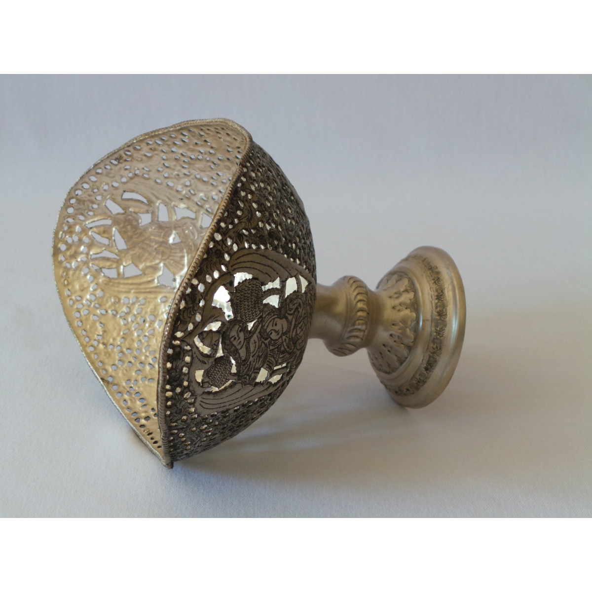 Hand Engraving on Sliver Plated Candy/Nut Pedestal Oval Bowl - HG2005-Persian Handicrafts