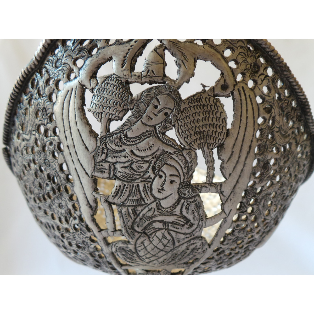 Hand Engraving on Sliver Plated Candy/Nut Pedestal Oval Bowl - HG2005-Persian Handicrafts