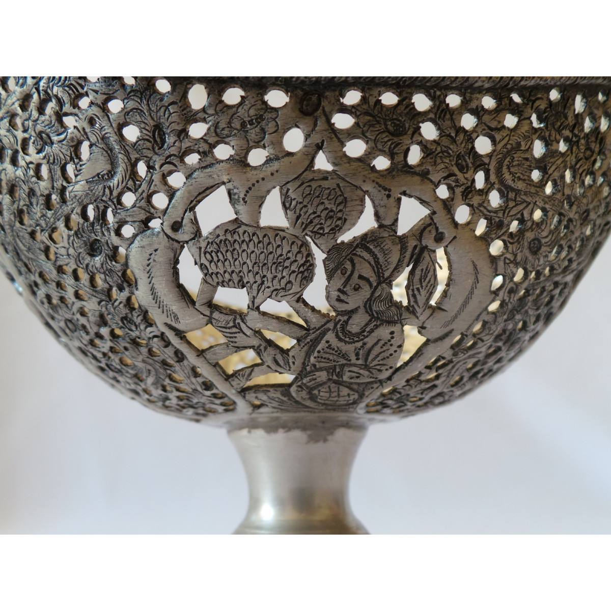 Hand Engraving on Sliver Plated Candy/Nut Pedestal Oval Bowl - HG2005-Persian Handicrafts