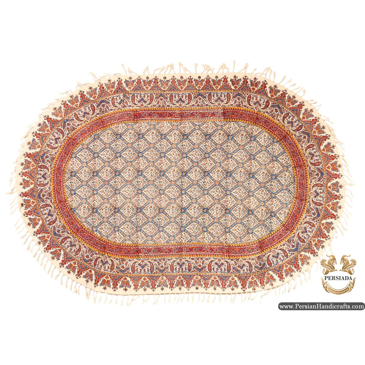 Oval Tablecloth | Hand Printed Ghalamkar | Persiada HGH6111