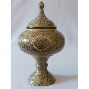 Khatam on Copper Pedestal Bowl Dish - HKH2040-Persian Handicrafts