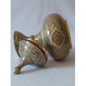 Khatam on Copper Pedestal Bowl Dish - HKH2040-Persian Handicrafts