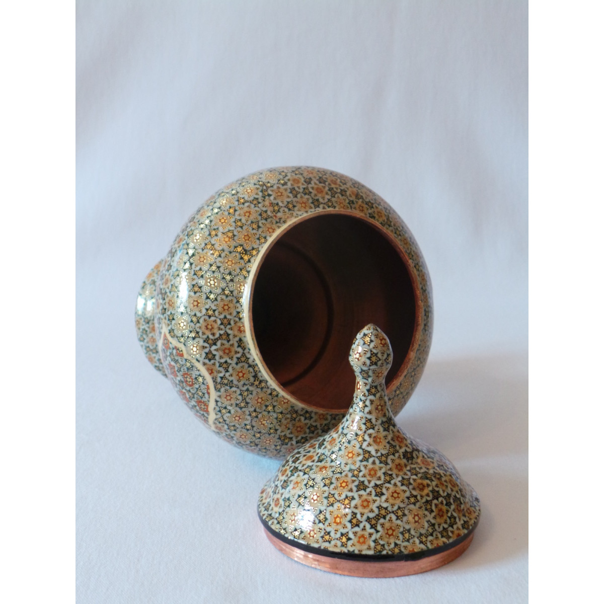 Khatam on Copper Pedestal Bowl Dish - HKH2040-Persian Handicrafts