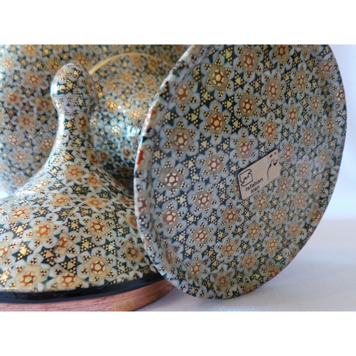 Khatam on Copper Pedestal Bowl Dish - HKH2040-Persian Handicrafts