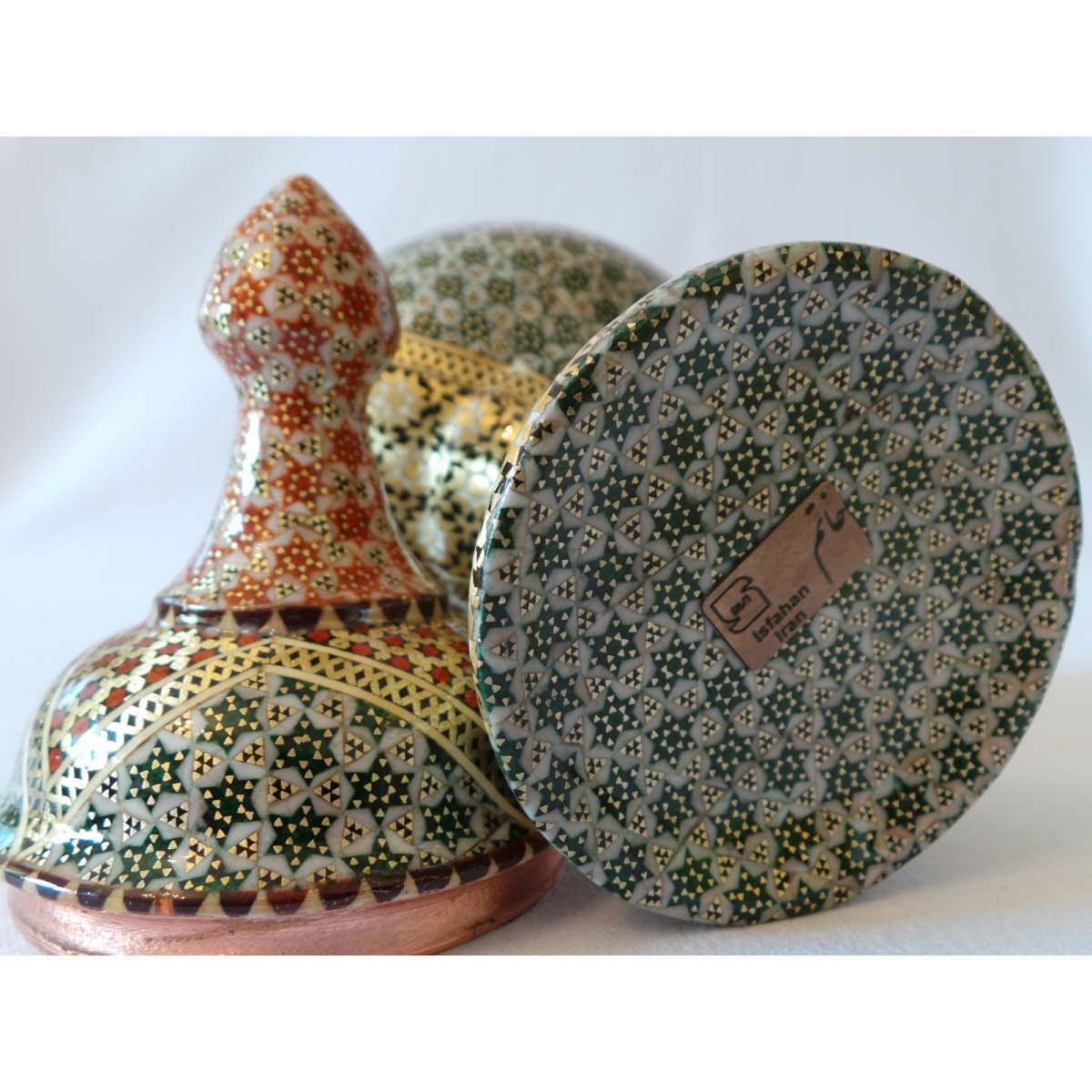 Khatam on Copper Pedestal Bowl Dish - HKH2041-Persian Handicrafts