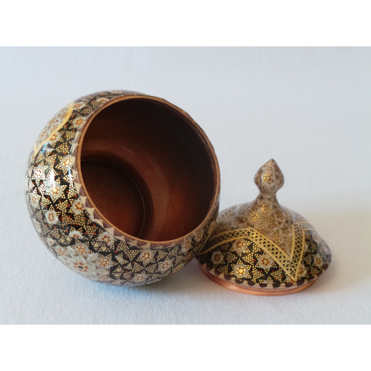Khatam on Copper Sugar/Candy Bowl Dish - HKH2042-Persian Handicrafts