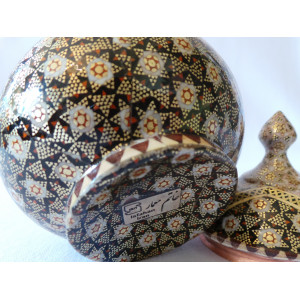 Khatam on Copper Sugar/Candy Bowl Dish - HKH2042-Persian Handicrafts