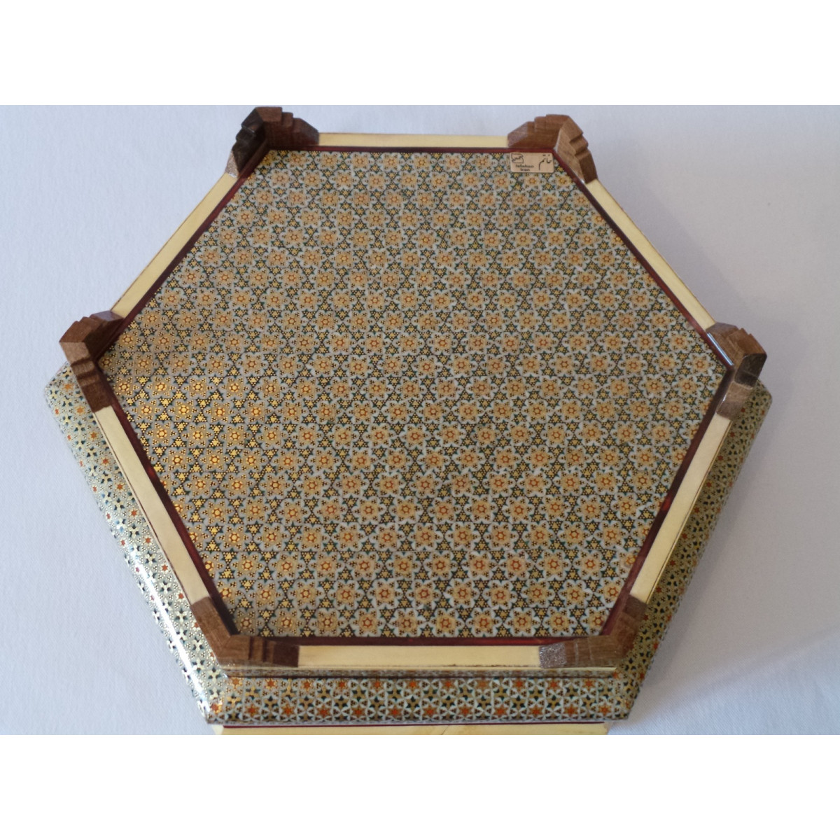 In & Out Khatam on Wood Candy/Nuts Hexagon Dish - HKH2044-Persian Handicrafts