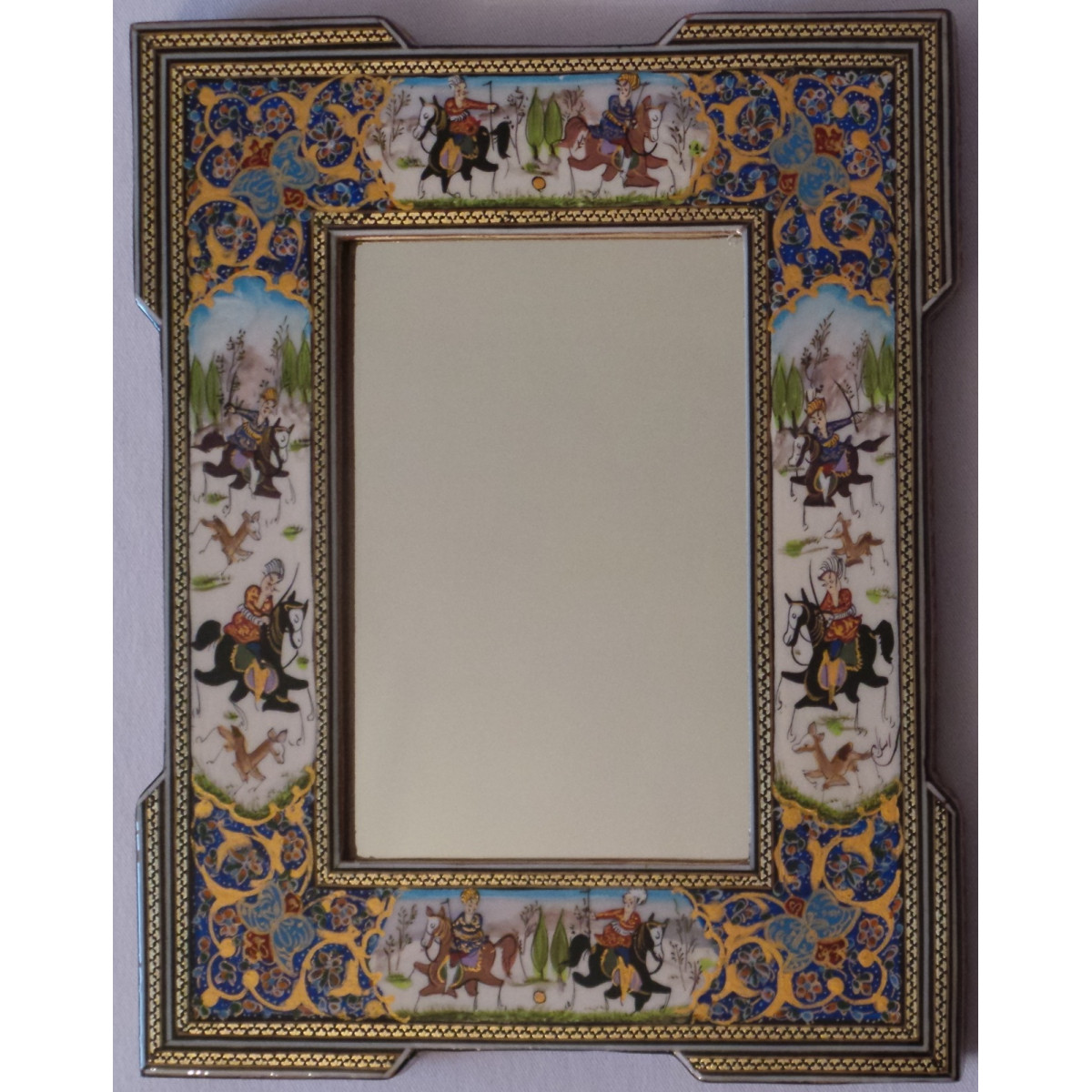 Khatam & Miniature on Framed Mirror - HKH2048-Persian Handicrafts