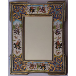 Khatam & Miniature on Framed Mirror - HKH2048-Persian Handicrafts
