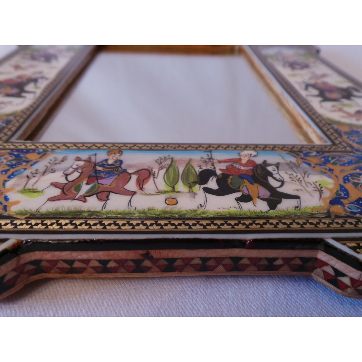 Khatam & Miniature on Framed Mirror - HKH2048-Persian Handicrafts