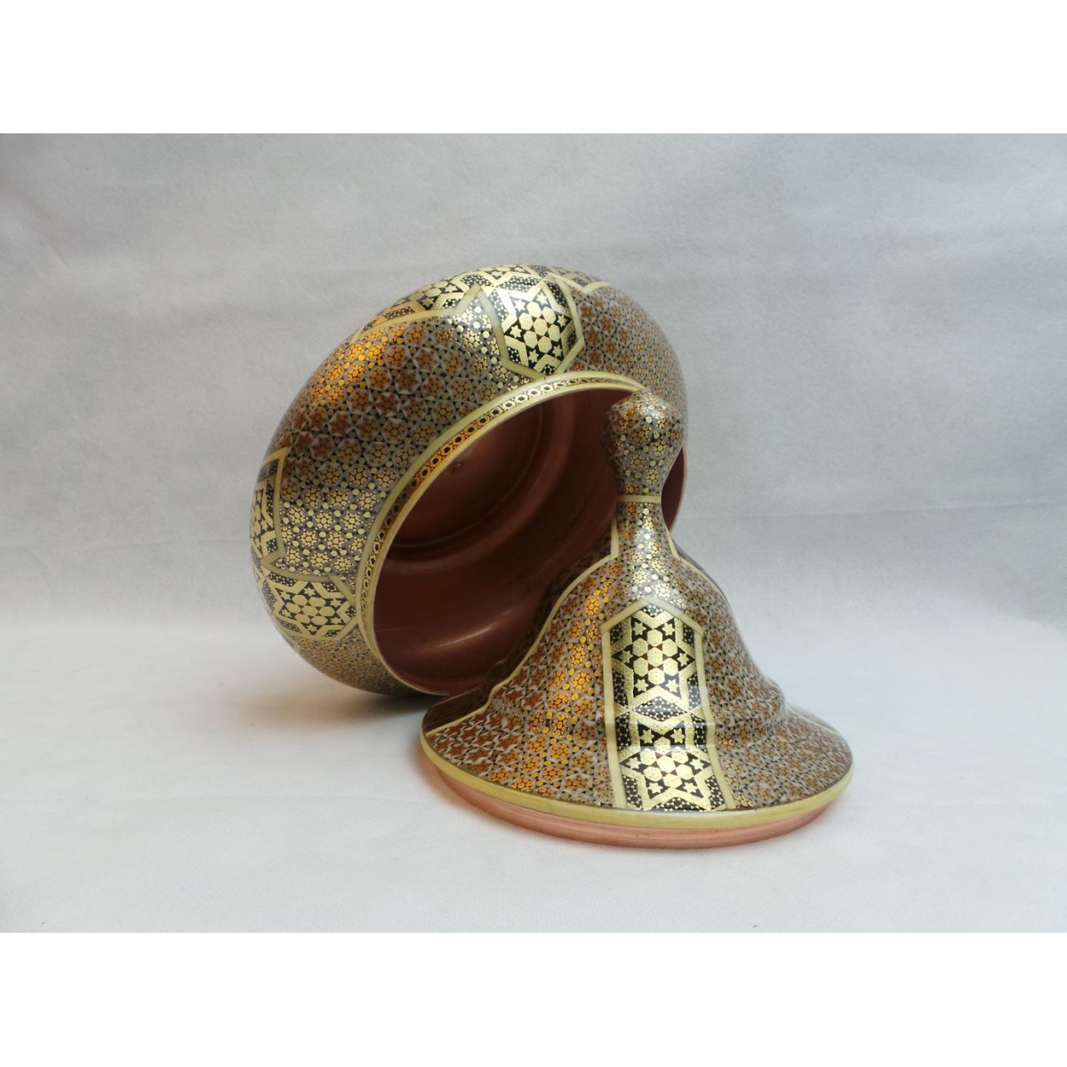 Khatam on Copper Candy Bowl Dish - HKH3002-Persian Handicrafts