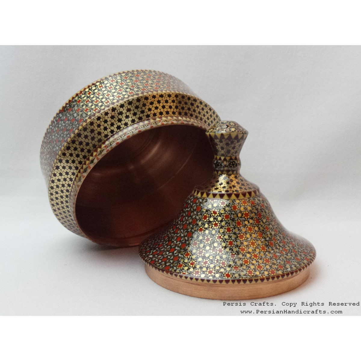 Khatam on Copper Candy Bowl Dish - HKH3003-Persian Handicrafts