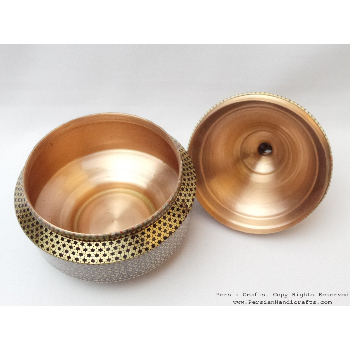 Khatam on Copper Candy Bowl Dish - HKH3003-Persian Handicrafts