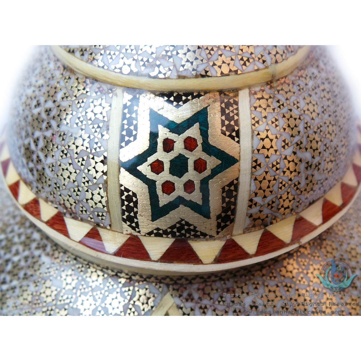 Khatam on Copper Pedestal Bowl Dish - HKH3004-Persian Handicrafts