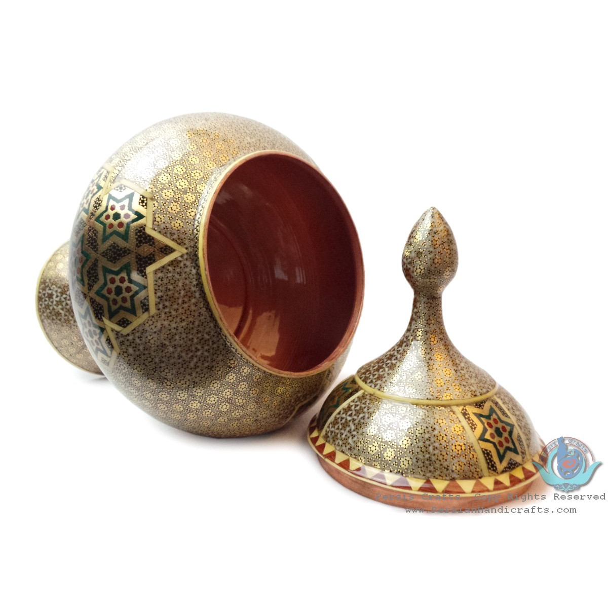 Khatam on Copper Pedestal Bowl Dish - HKH3004-Persian Handicrafts