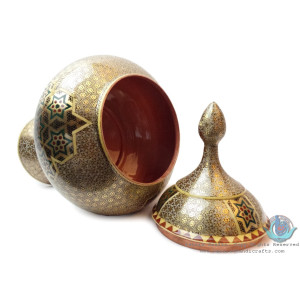 Khatam on Copper Pedestal Bowl Dish - HKH3004-Persian Handicrafts