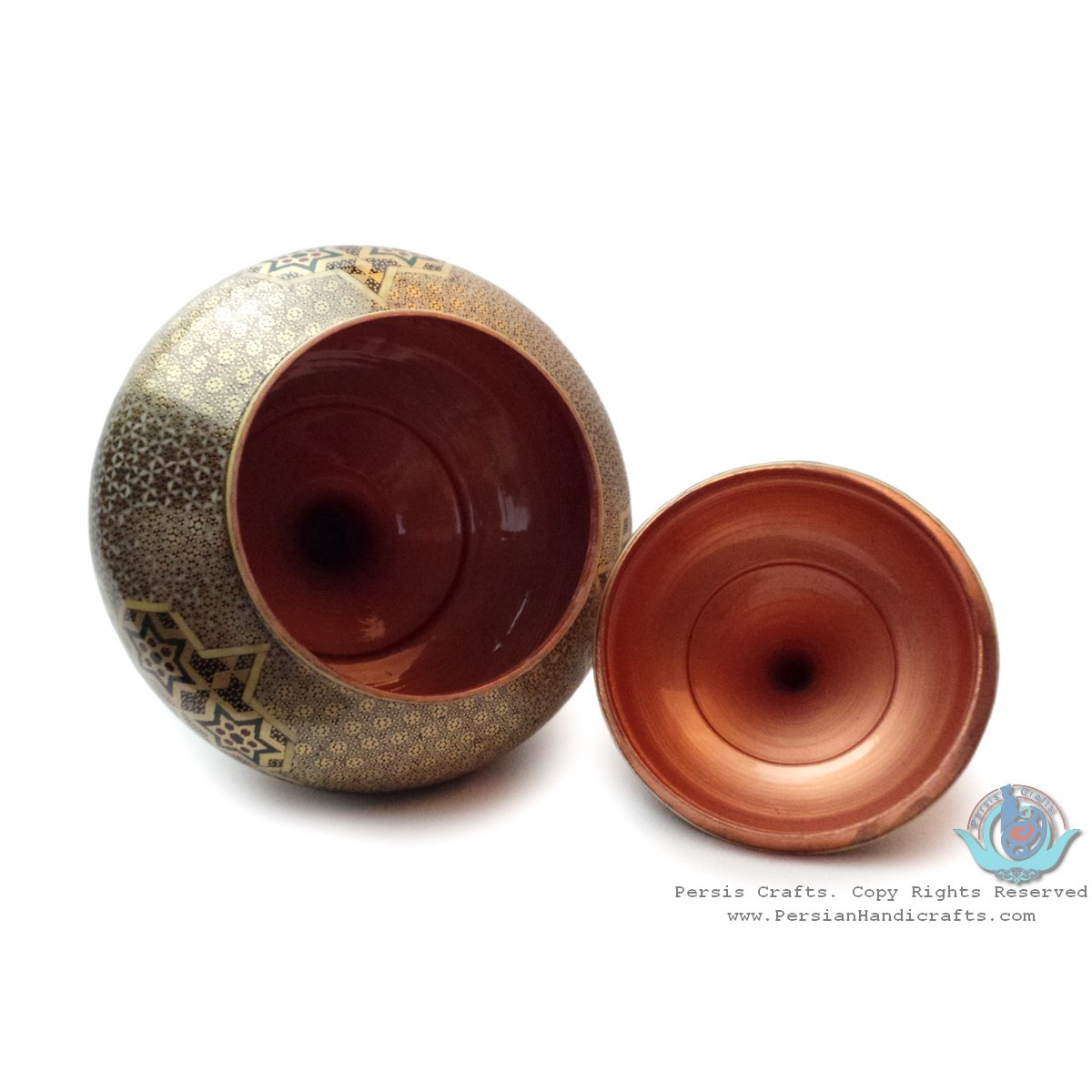 Khatam on Copper Pedestal Bowl Dish - HKH3004-Persian Handicrafts