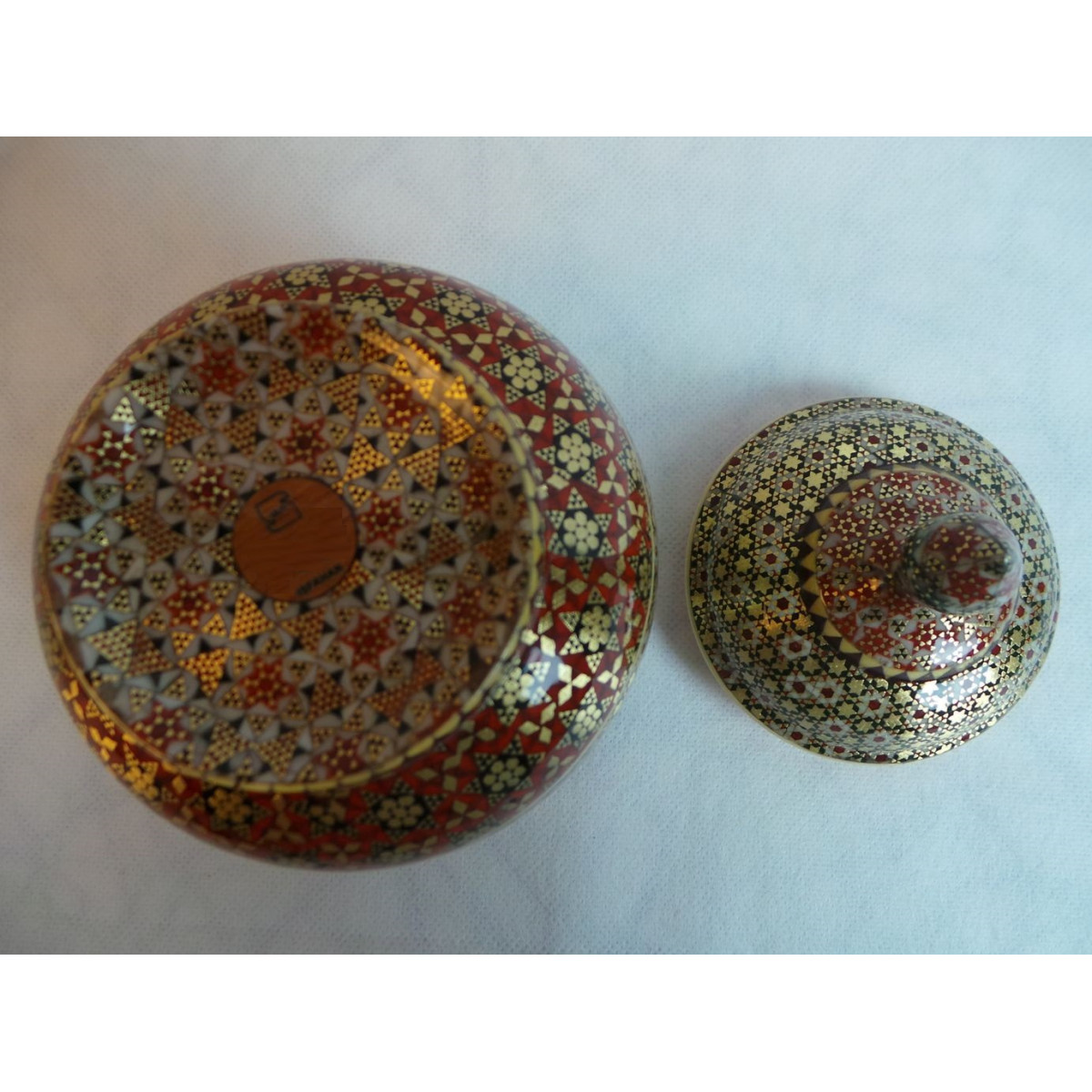 Khatam on Copper Sugar/Candy Bowl Dish - HKH3005-Persian Handicrafts