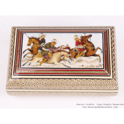 Khatam Jewelry Box with Miniature Chogan Painting - HKH3601