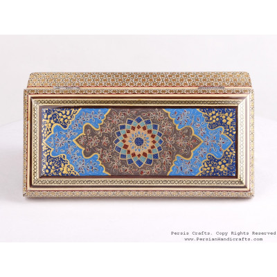Khatam Jewelry Box with Tazhib Painting - HKH3602 Khatam Jewelry Box with Tazhib Painting - HKH3602