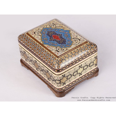 Khatam Large Jewelry Box with Tazhib Painting - HKH3603